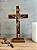Crucifixo Mesa Madeira Frisada Cristo Metal 26cm São Bento - Imagem 1