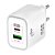 Carregador de Parede USB GaN, 2 Portas, Tipo-C Power Delivery + USB-A Quick Charge 3.0, 30W, Branco, W35GAN, ELG - Imagem 1