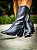 Bota Moleca Cano Médio Salto Bloco Bico Fino Com Detalhe Dourado Preto - Imagem 2