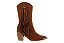 Bota Moleca Country Cano Médio Caramelo Com Franjas E Salto Bloco Camel - Imagem 2