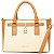 Bolsa Rafitthy De Mão E Transversal Bicolor Com Cadeado E Alça Removível Caramelo/Natural - Imagem 1