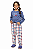 Pijama Longo Infantil Menina Xadrez Azul Heart Hug Inverno - Imagem 1
