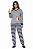 Pijama Longo Feminino Dog Mescla Cinza Listrado Inverno - Imagem 1
