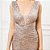 Vestido Longo  modelo sereia Lantejoula Feminino Decote V Dourado preto Nude champanhe - Imagem 5