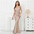 Vestido Longo  modelo sereia Lantejoula Feminino Decote V Dourado preto Nude champanhe - Imagem 1