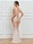 Vestido Longo  modelo sereia Lantejoula Feminino Decote V Dourado preto Nude champanhe - Imagem 8