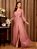 Vestido de Festa Simples e Elegante Rosé e verde Decote V - Imagem 12