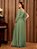 Vestido de Festa Simples e Elegante Rosé e verde Decote V - Imagem 21