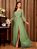 Vestido de Festa Simples e Elegante Rosé e verde Decote V - Imagem 9