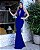 Vestido de Festa Longo Azul Royal Madrinha Formatura decote com tule - Imagem 1
