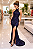 Vestido Longo Azul Marinho Paetê Festa Madrinha Casamento Formatura - Imagem 3