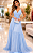 Vestido Longo Azul Serenity Musseline Alças Finas Madrinha Casamento Formatura - Imagem 3
