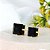 Duo Quadrado De Zircônias Grande Preto Folheado Em Ouro 18k [F027] - Imagem 3