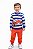 Conjunto Infantil Kyly Moletom Flanelado Listrado Azul e Mescla e Calça Laranja Fast Car - Imagem 1
