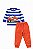 Conjunto Infantil Kyly Moletom Flanelado Listrado Azul e Mescla e Calça Laranja Fast Car - Imagem 3