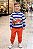 Conjunto Infantil Kyly Moletom Flanelado Listrado Azul e Mescla e Calça Laranja Fast Car - Imagem 2