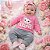 Conjunto Infantil Abrange Moletom Flanelado Rosa e Mescla Gatinha Love - Imagem 2