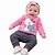 Conjunto Bebê Kyly Moletom Flanelado Rosa e Grafite Gatinhos Abraço - Imagem 1