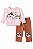Conjunto Bebê Kyly Moletom Flanelado Rosa e Marrom Gatinhos Fashion - Imagem 3