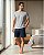 Pijama Masculino Adulto Omoss Manga Curta E Short -Platina\Marinho - Imagem 1