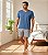 Pijama Masculino Adulto Omoss Manga Curta E Short - Jeans/Platina - Imagem 2