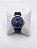 Relógio Masculino Pulseira Em Couro Maquina Prata Do Fundo Azul - Imagem 1