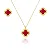 CONJUNTO TREVO VERMELHO CRAVEJADO B. OURO 18K - Imagem 1