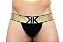 Cueca Jockstrap Preta com Elástico Dourado-J13 - Imagem 1