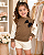 Blusa Infantil Tricot Marrom com Laço Preto - Imagem 1