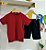 Conjunto Masculino – Camiseta Vermelha + Bermuda Moletom Azul Marinho - Imagem 1