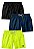 Kit 3 Shorts Praia Masculinos Lisos Básicos Tactel - Preto, Marinho e Amarelo Neon - Imagem 1
