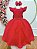 Vestido Longo Daminhas, Infantil Vermelho em Poliéster, Nervura com Pérolas e Cinto - Imagem 3