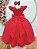 Vestido Longo Daminhas, Infantil Vermelho em Poliéster, Nervura com Pérolas e Cinto - Imagem 6