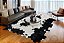Tapete artesanal em couro de vaca preto e branco – Patchwork hexagonal - Imagem 1