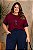 Blusa Camila de Moletinho Vinho com Manga Azul Marinho Plus Size - Imagem 1