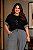 Blusa Aline de Moletinho Preto com Manga Cinza Mescla Plus Size - Imagem 1