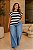 T-Shirt de Malha Listrada Azul Manga Japonesa Plus Size - Imagem 2