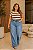 T-Shirt de Malha Listrada Marrom Manga Japonesa Plus Size - Imagem 1