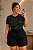 Blusa de Malha Canelada Preto com Listras Brancas Plus Size - Imagem 1