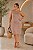 Vestido Malha Canelada de Listras Bege Plus Size - Imagem 1
