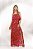Vestido feminino longo vermelho estampa floral com babado - Imagem 2