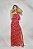 Vestido feminino longo vermelho estampa floral com babado - Imagem 1