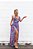 Vestido feminino azul longo com estampa de folha, alça, fenda e babado estilo envelope - Imagem 3