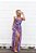 Vestido feminino azul longo com estampa de folha, alça, fenda e babado estilo envelope - Imagem 1