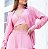 Camisa feminina rosa manga longa viscose de linho com punho bordado à mão - Imagem 1