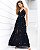 Vestido feminino preto longo bordado a mão em crepe - Imagem 2
