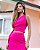 Blusa Cropped feminina pink intenso, corte assimétrico em crepe alfaiataria - Imagem 1