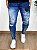 Calça Jeans Super Skinny Escura Bordado Courino Destroyed - Imagem 1