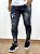 Calça Jeans Masculina Super Skinny Preta Lavada Caveira Bordada* - Imagem 3
