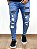 Calça Jeans Masculina Super Skinny Escura Destroyed Com Pedraria* - Imagem 1